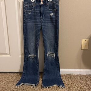 American Eagle Outfitters Dark Blue Distressed Flare Jeans